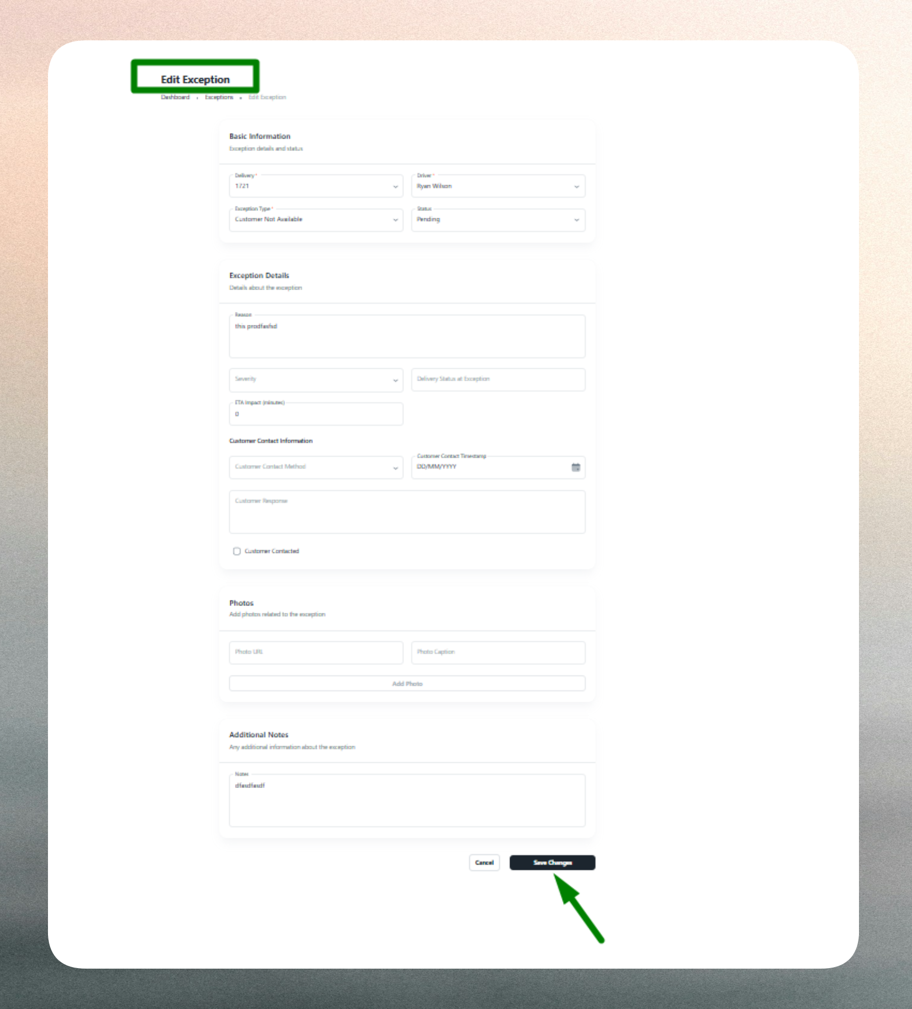 Edit Exception Tools