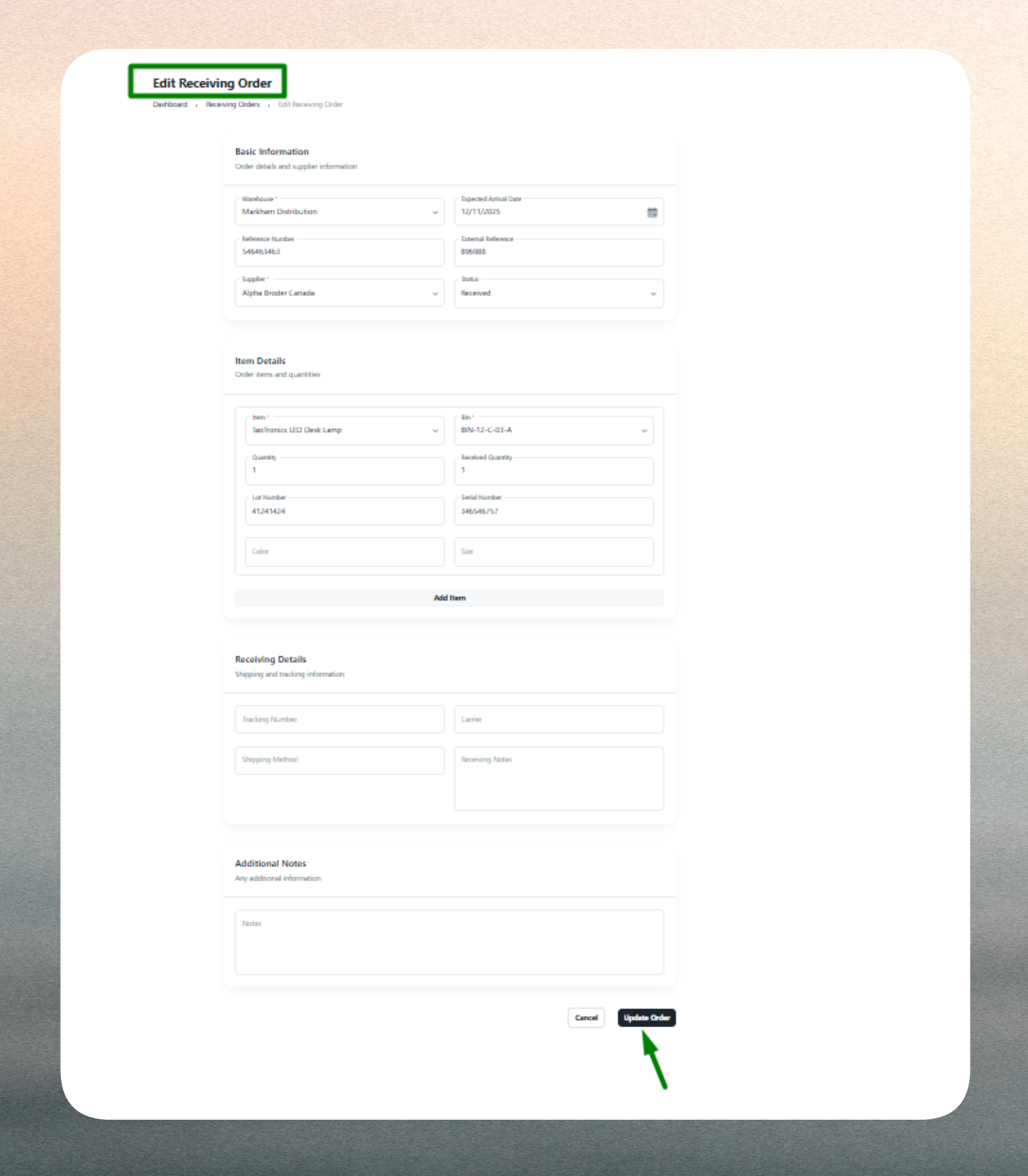 Edit Receiving Tools