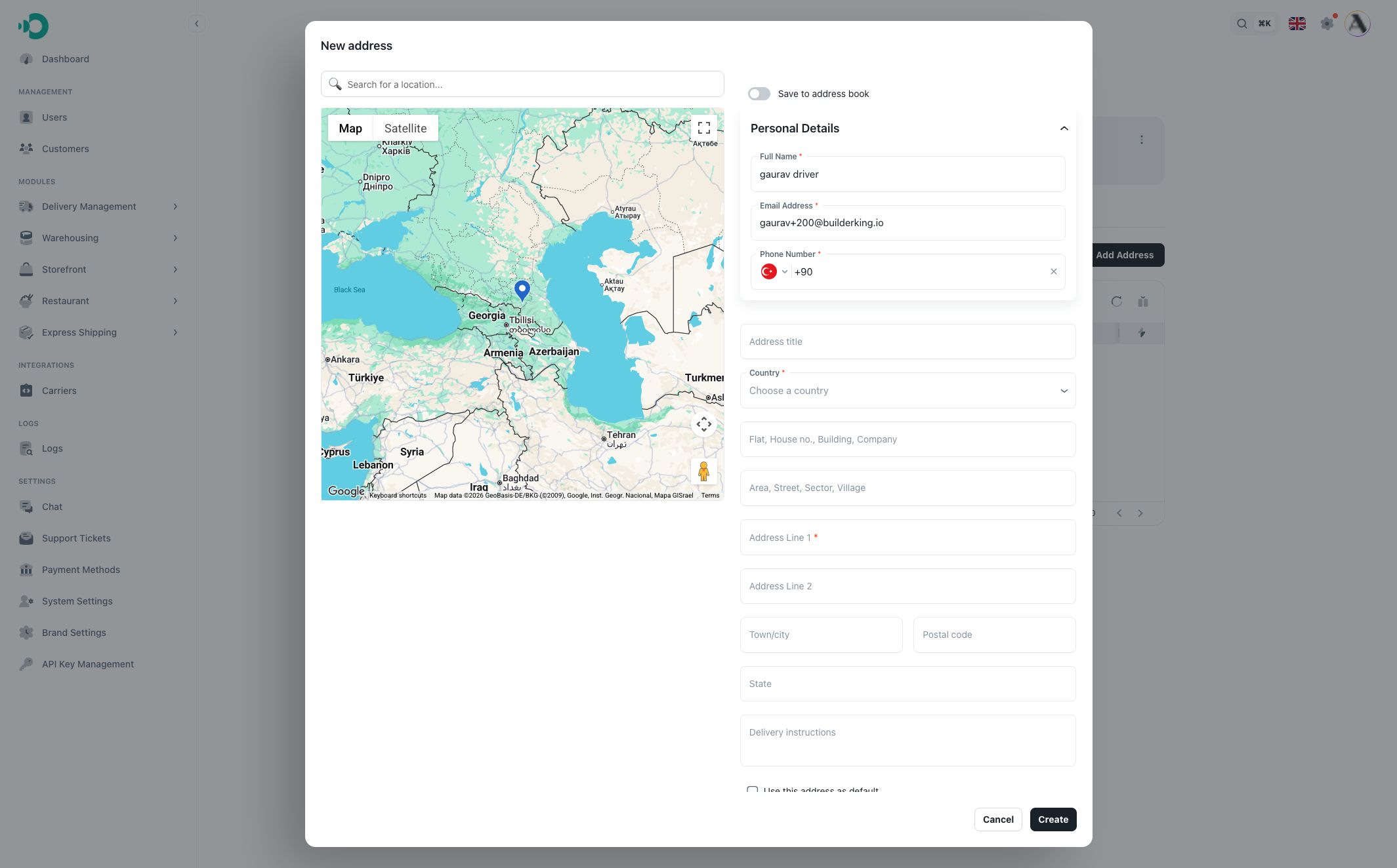Add address modal