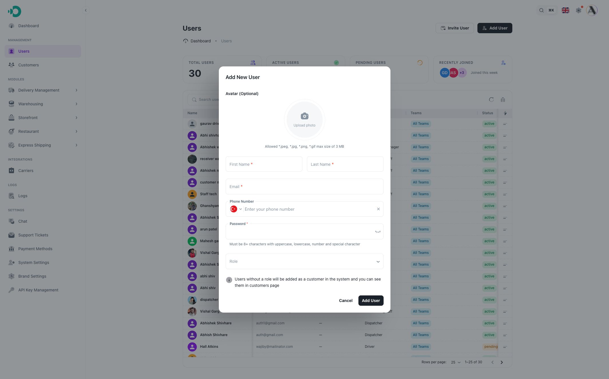 Add user modal