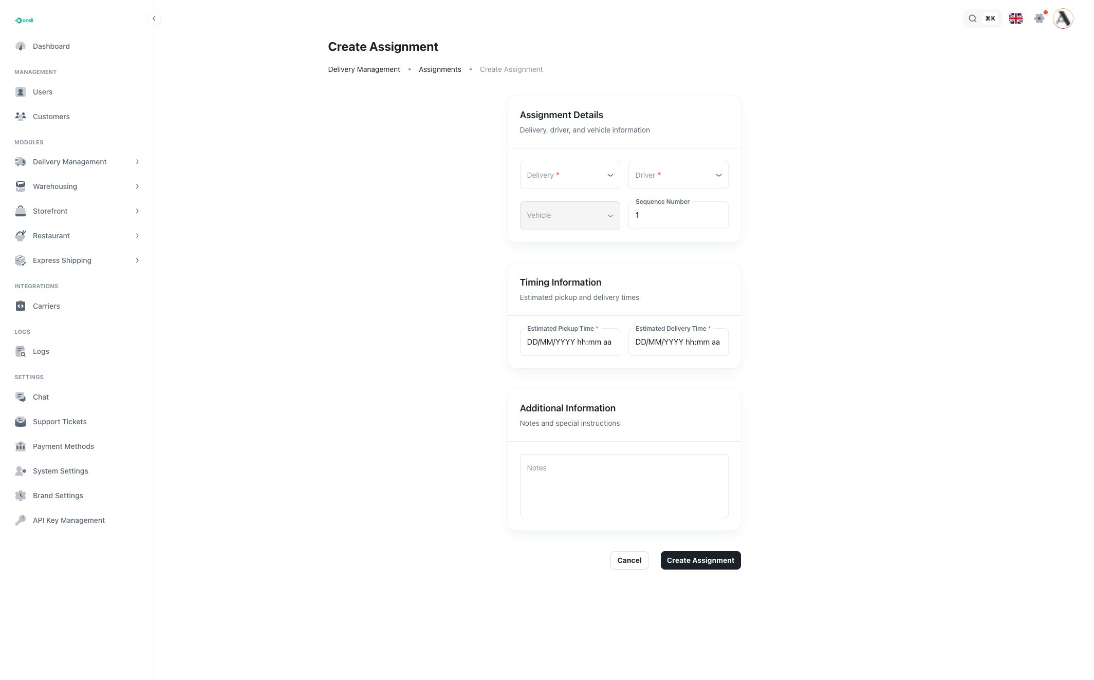 Create assignment form