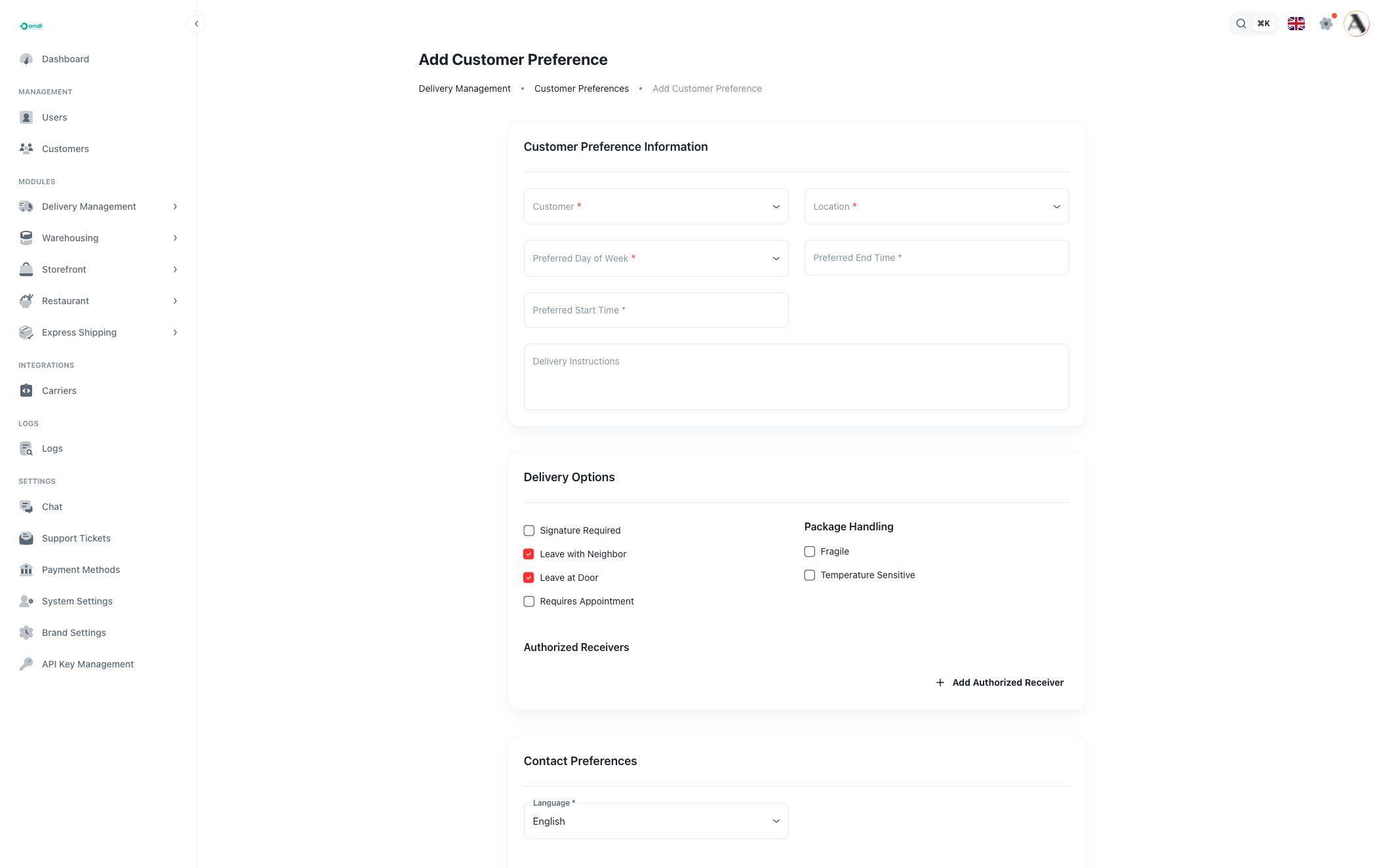 Create customer preference form