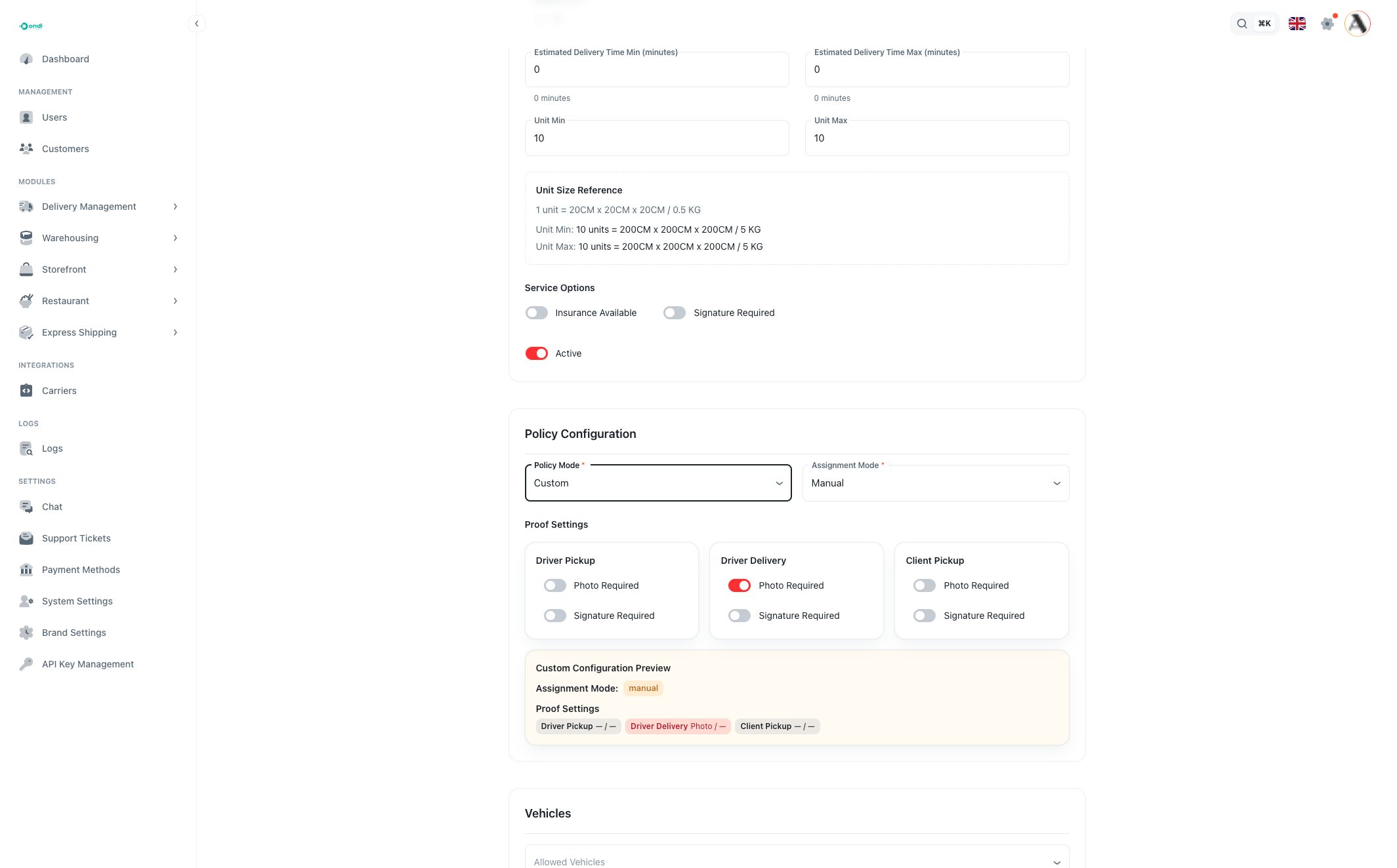 Service custom policy mode