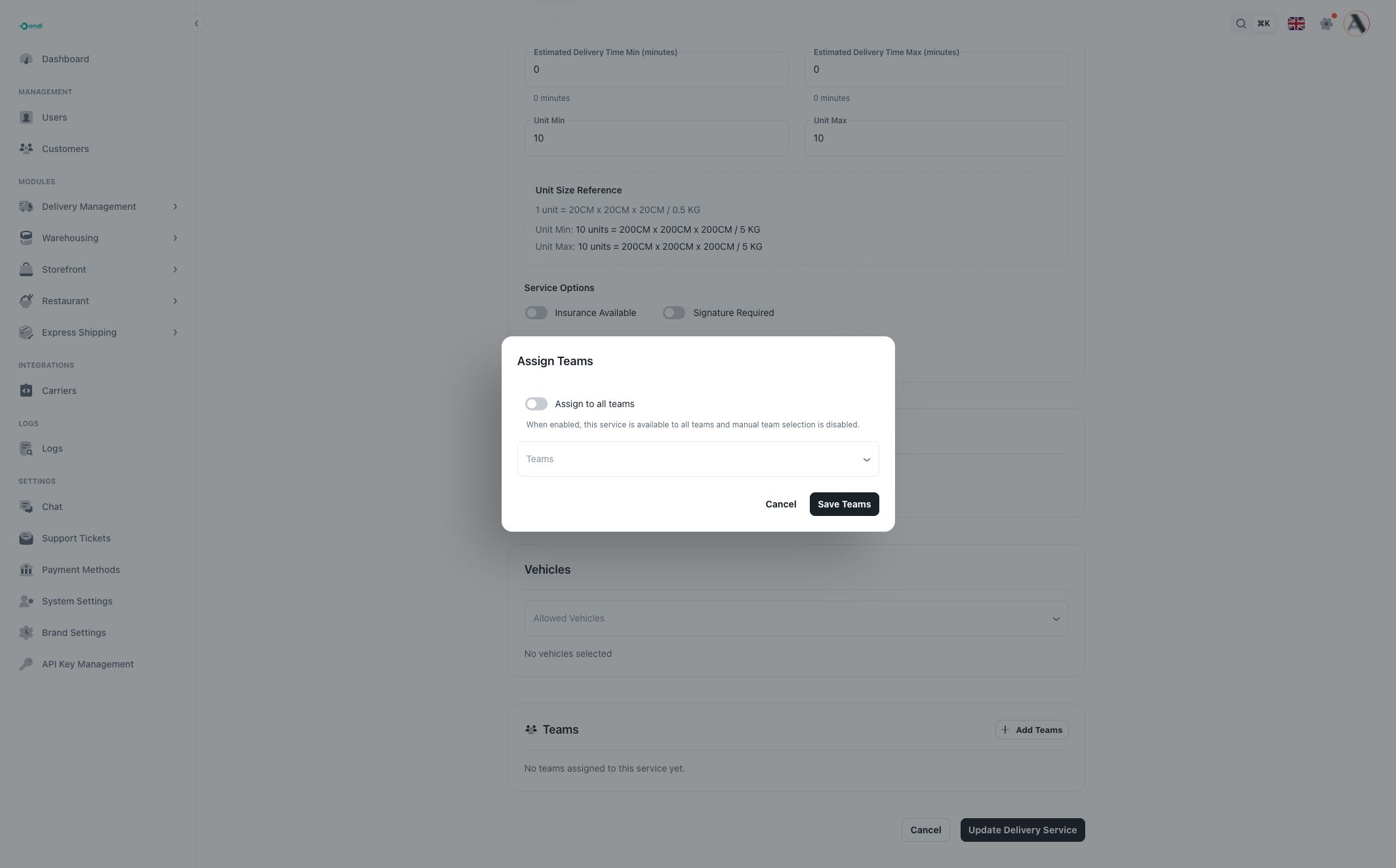 Assign teams to a service
