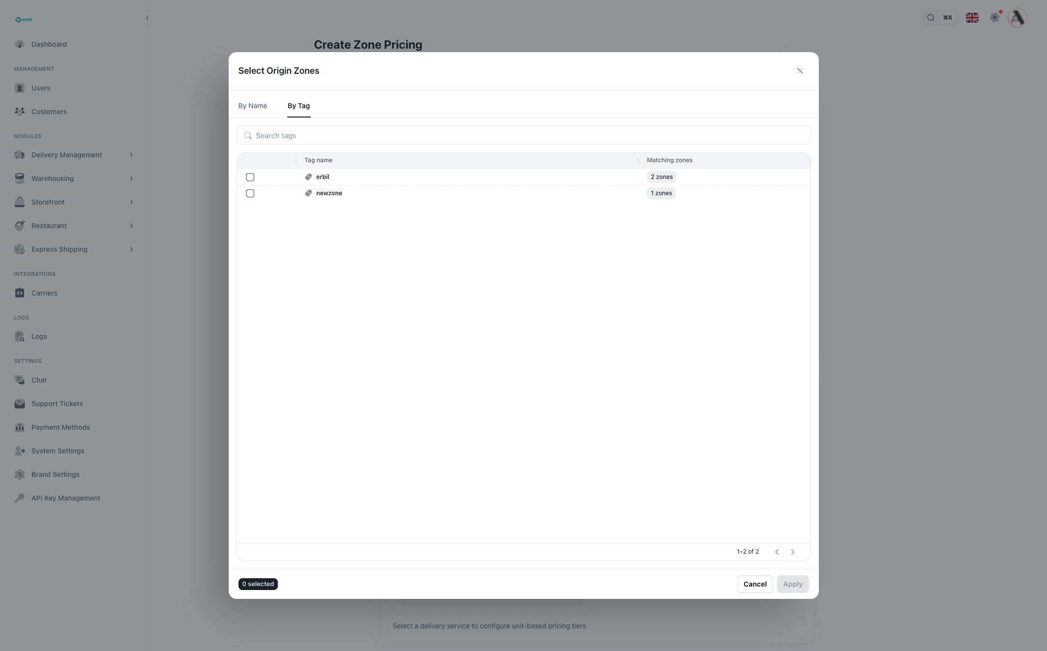 Zone selector by tag