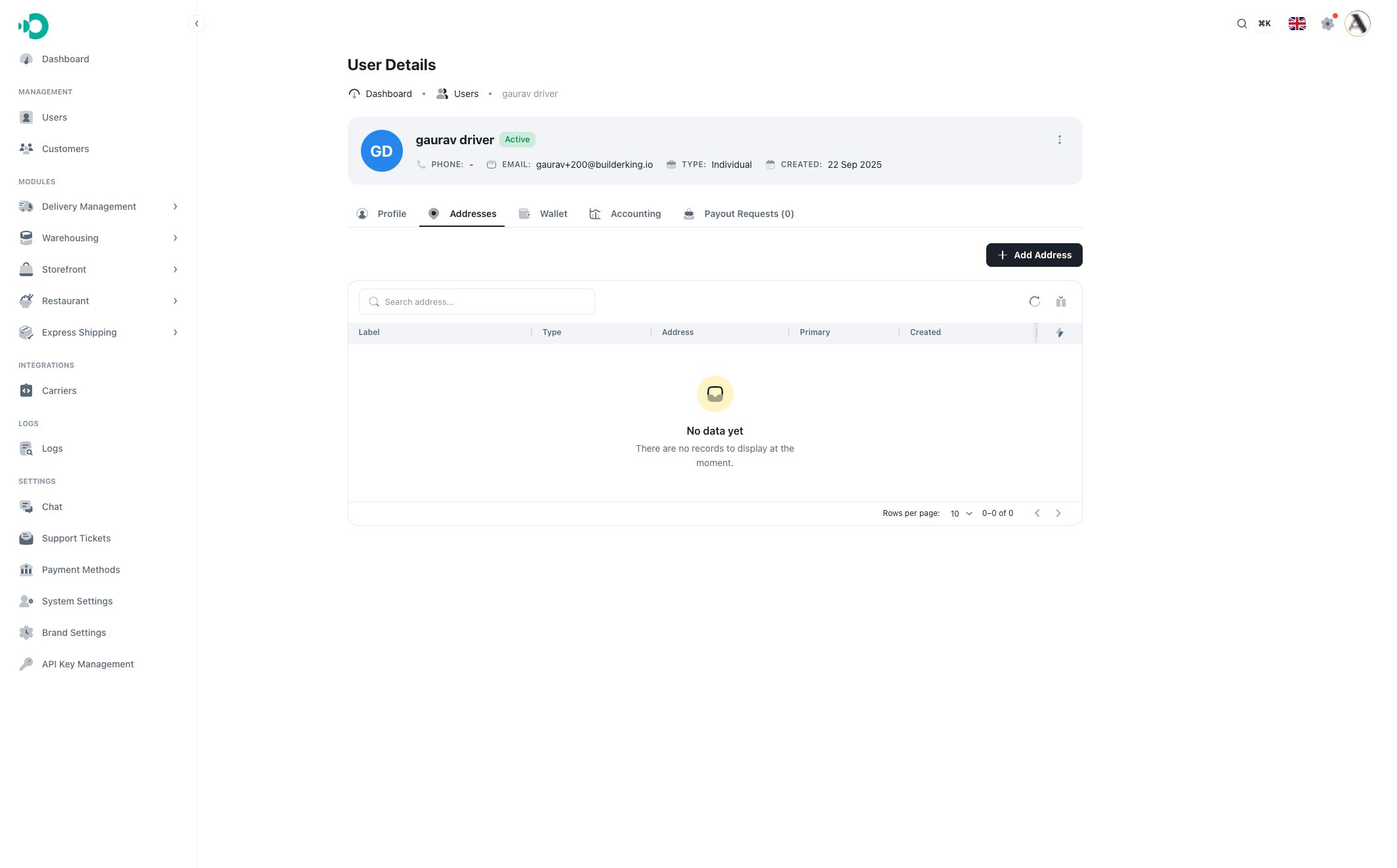 Addresses tab