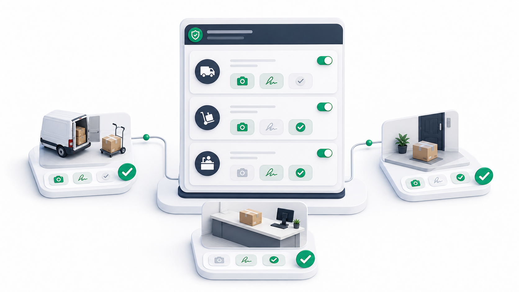 Fulfillment policies define assignment mode and proof requirements for delivery handoffs