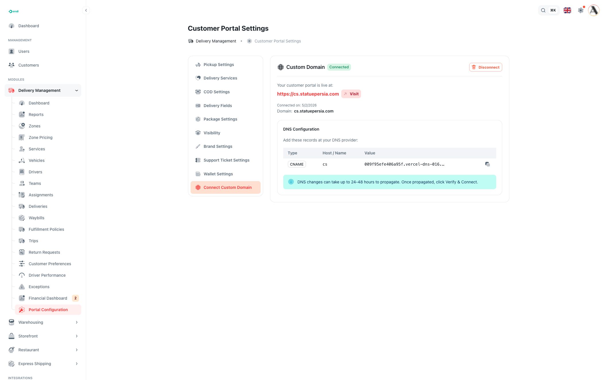 Custom domain settings