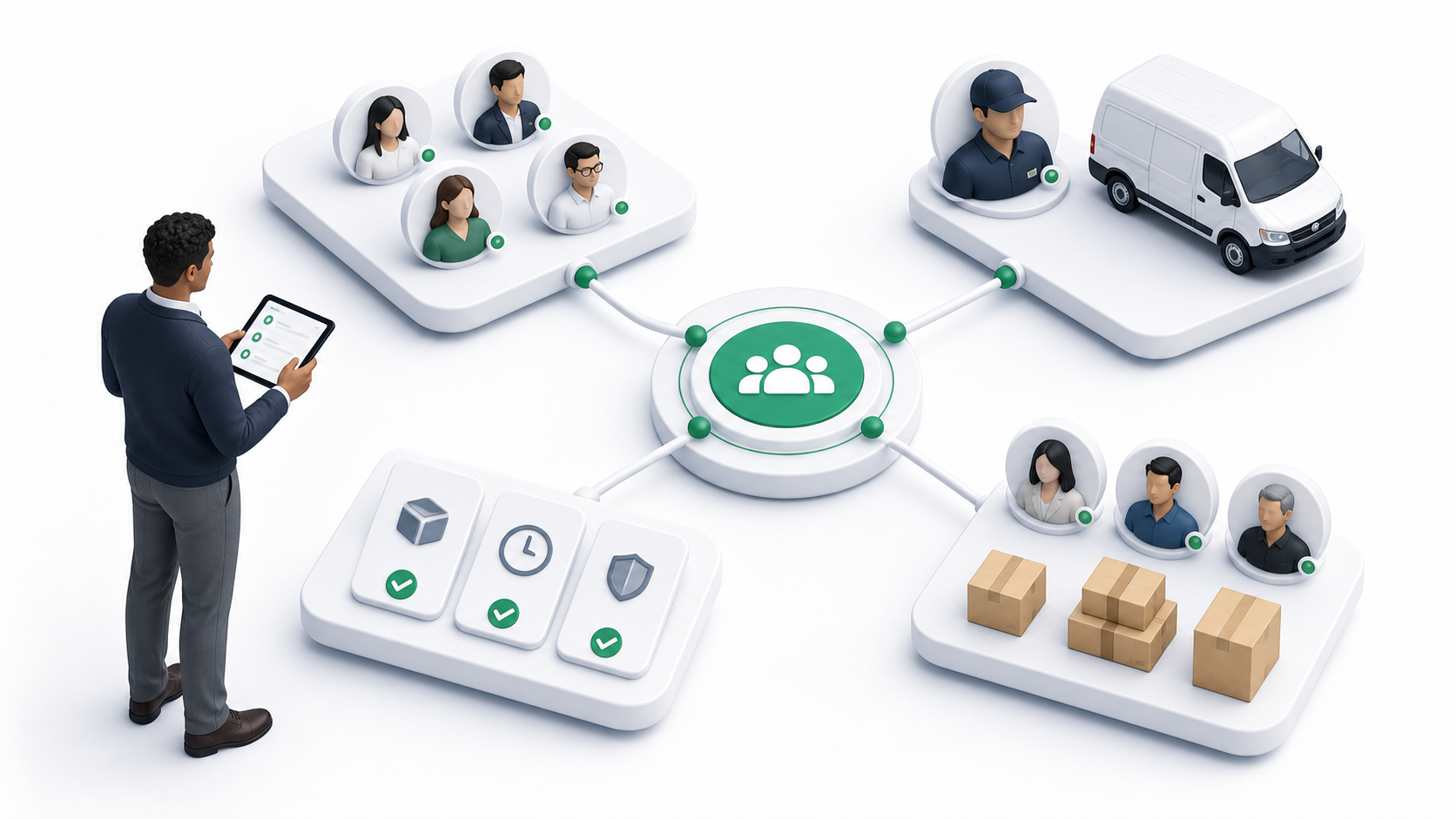 Teams group users, drivers, services, and customers for delivery operations