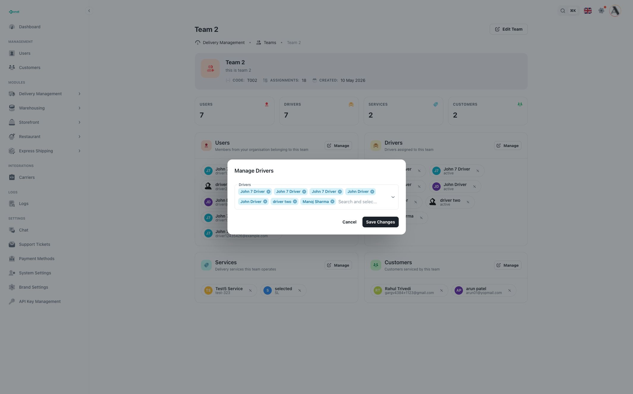 Manage team members modal