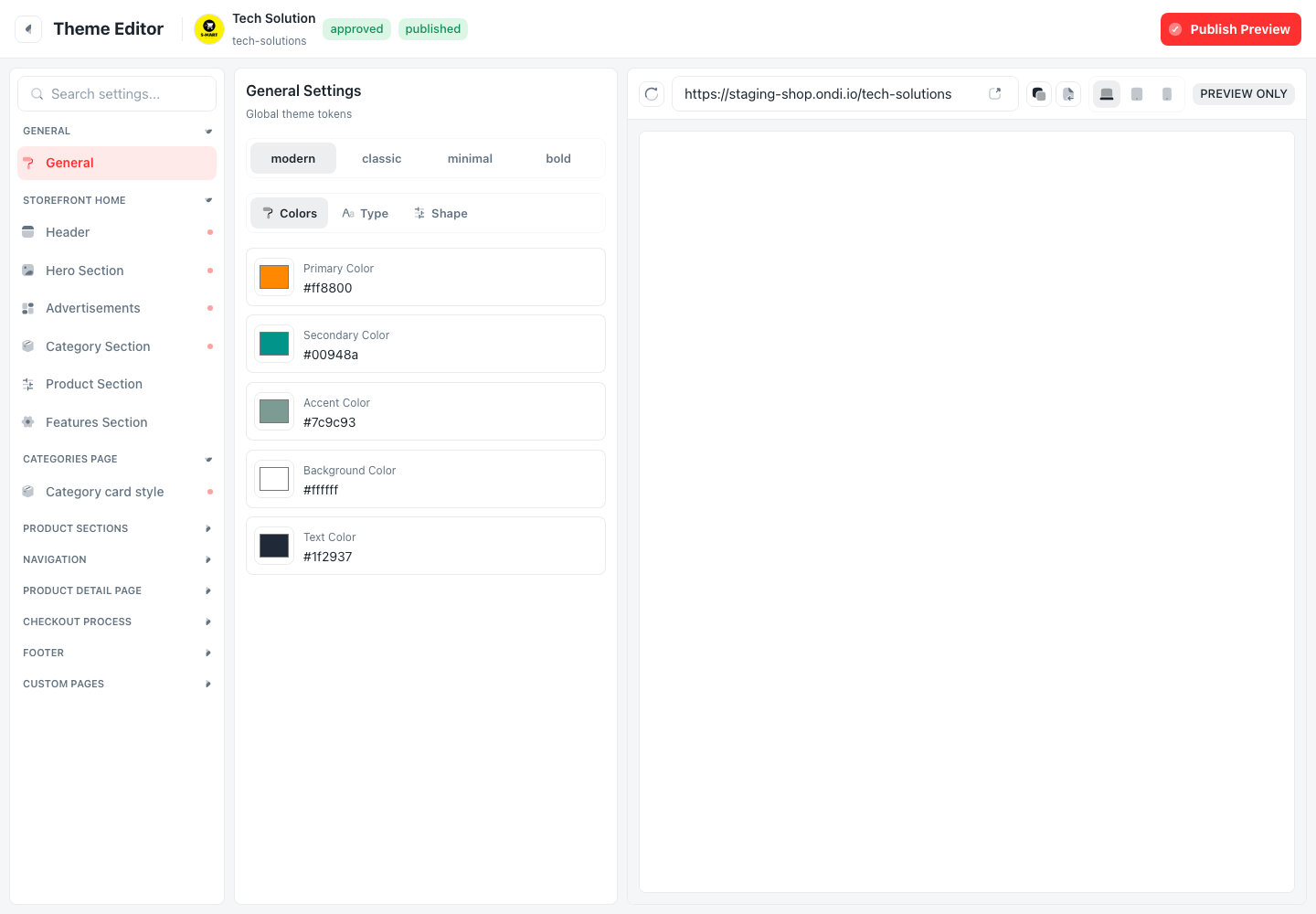 Theme editor screen