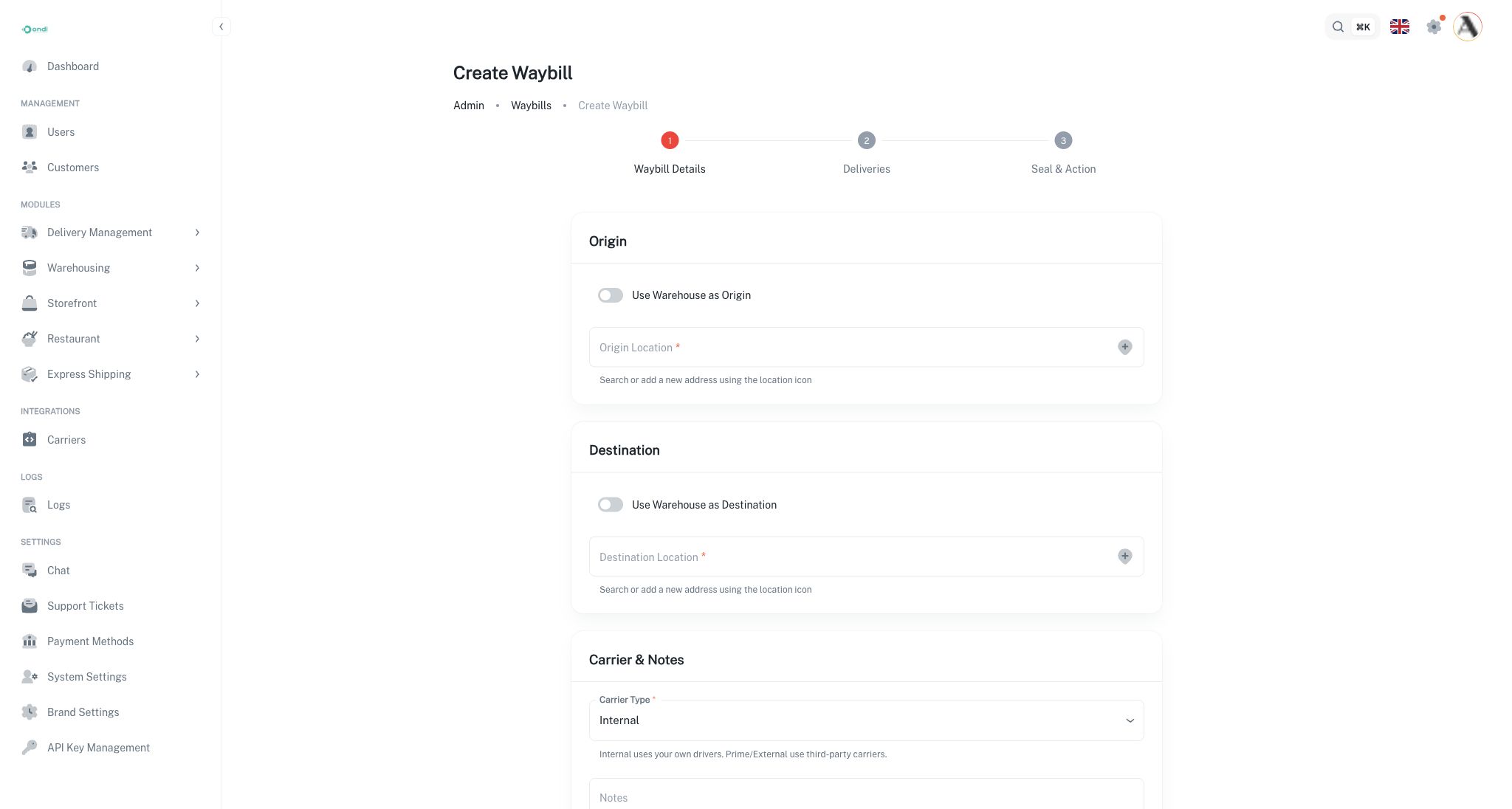 Waybill create steps