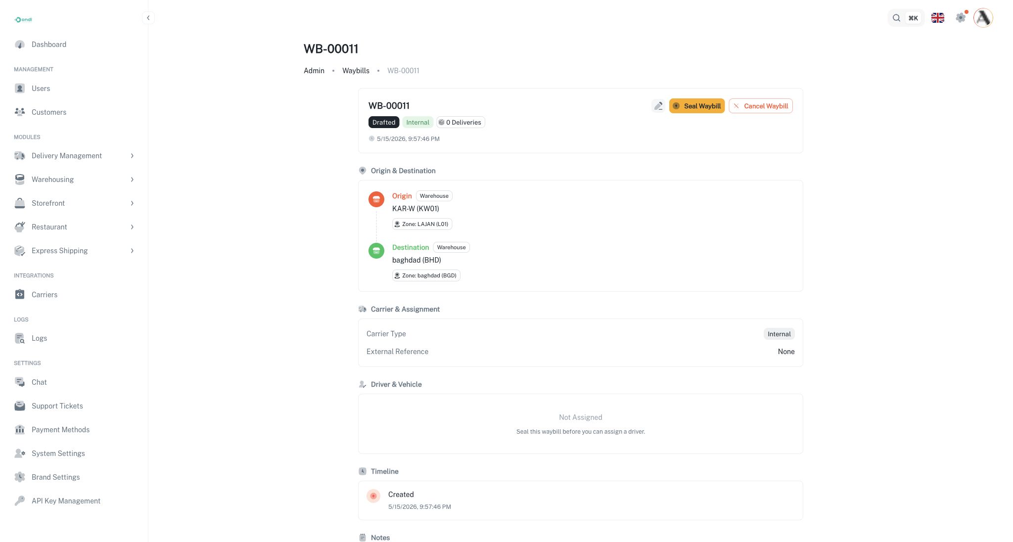 Waybill detail actions